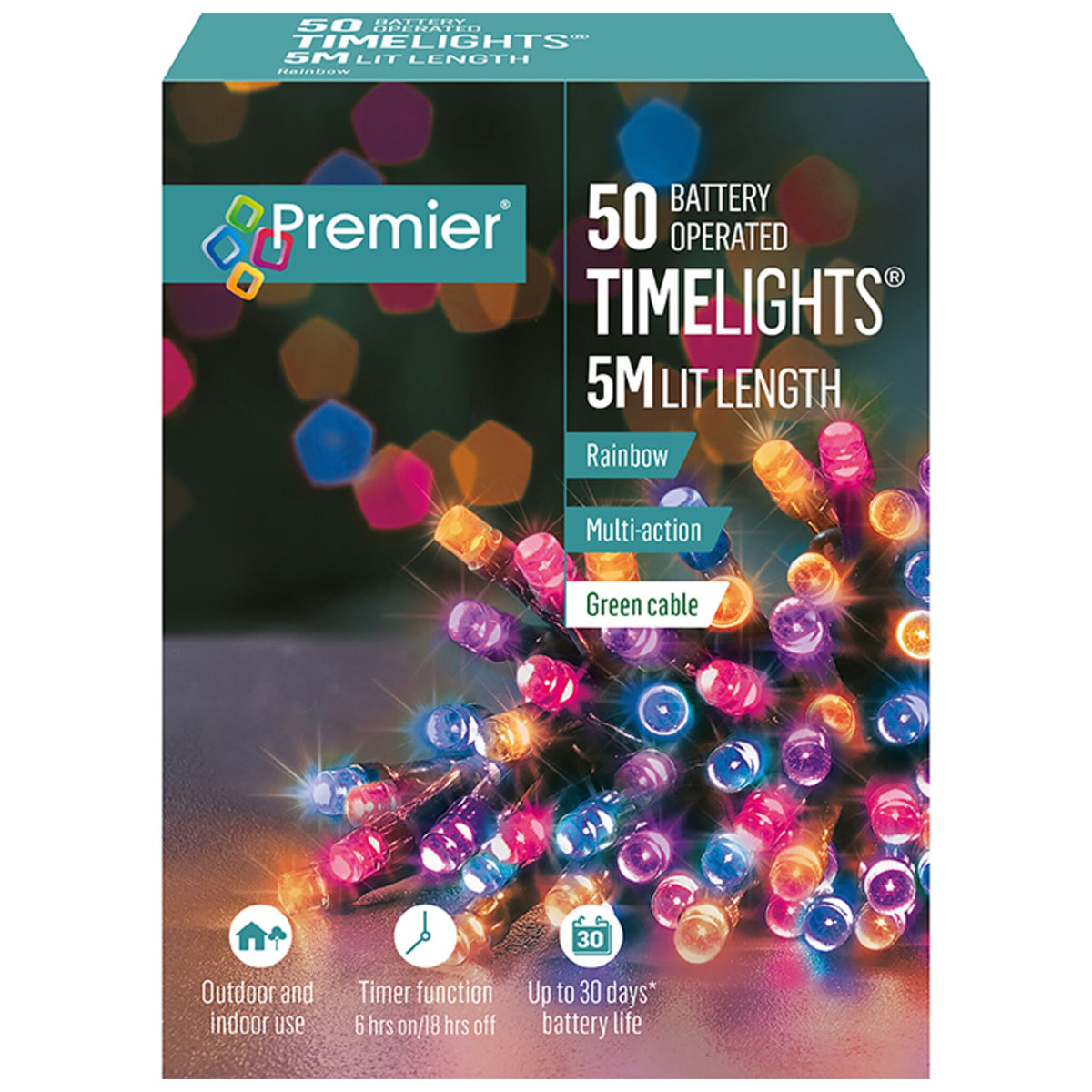 Premier Rainbow LED Indoor/Outdoor Battery Operated Timer Lights
