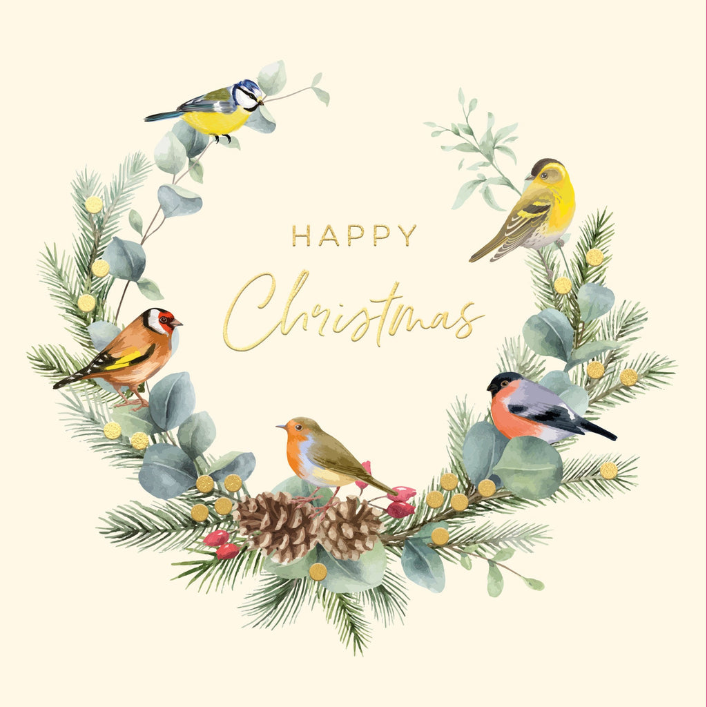 Beautiful Bird Wreath 10 Christmas Cards