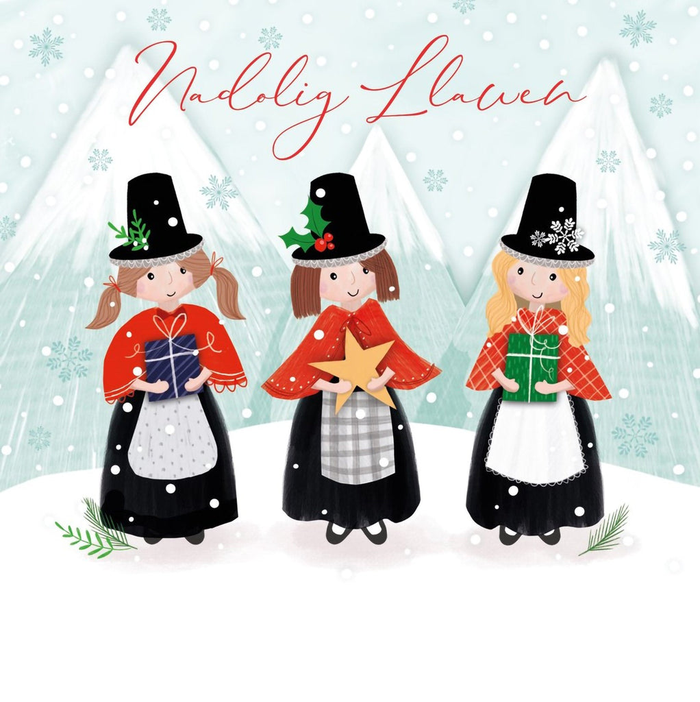 Festive Welsh Ladies 10 Welsh Bilingual Christmas Cards