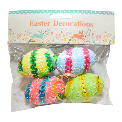 A pack of four sequin Easter eggs. A vibrant of decorating your home for Spring.