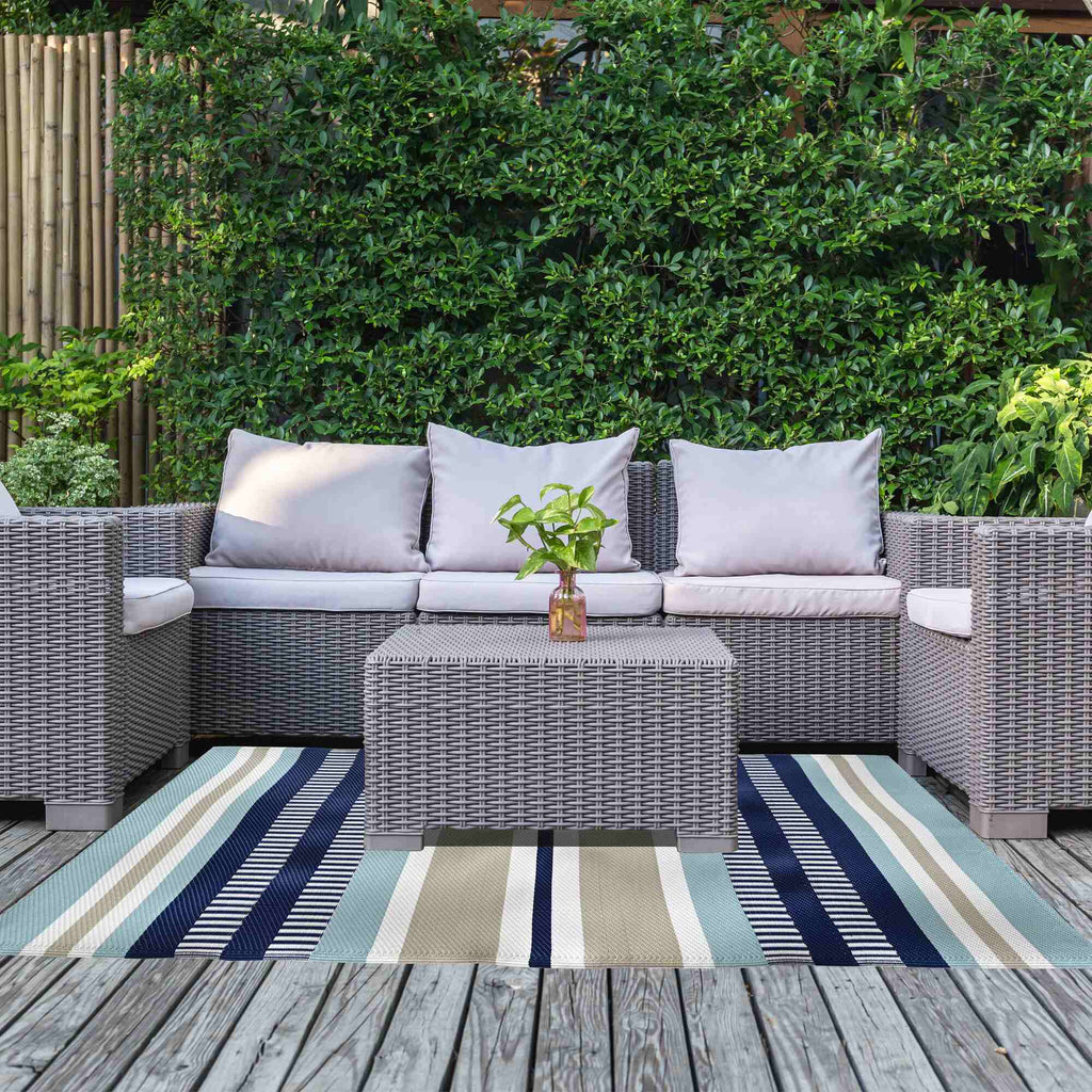 Coastal Stripe Design Outdoor Rug