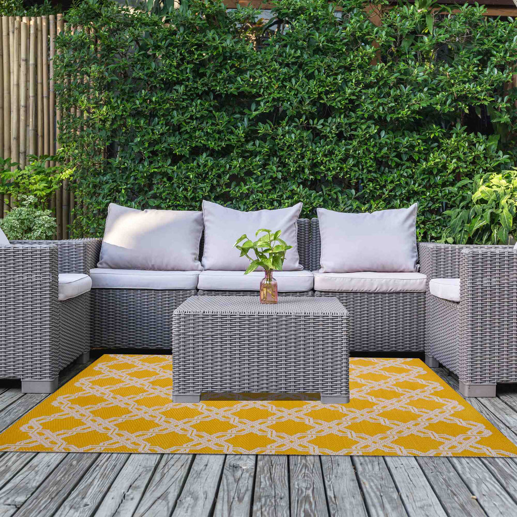 Geometric Ochre Design Outdoor Rug