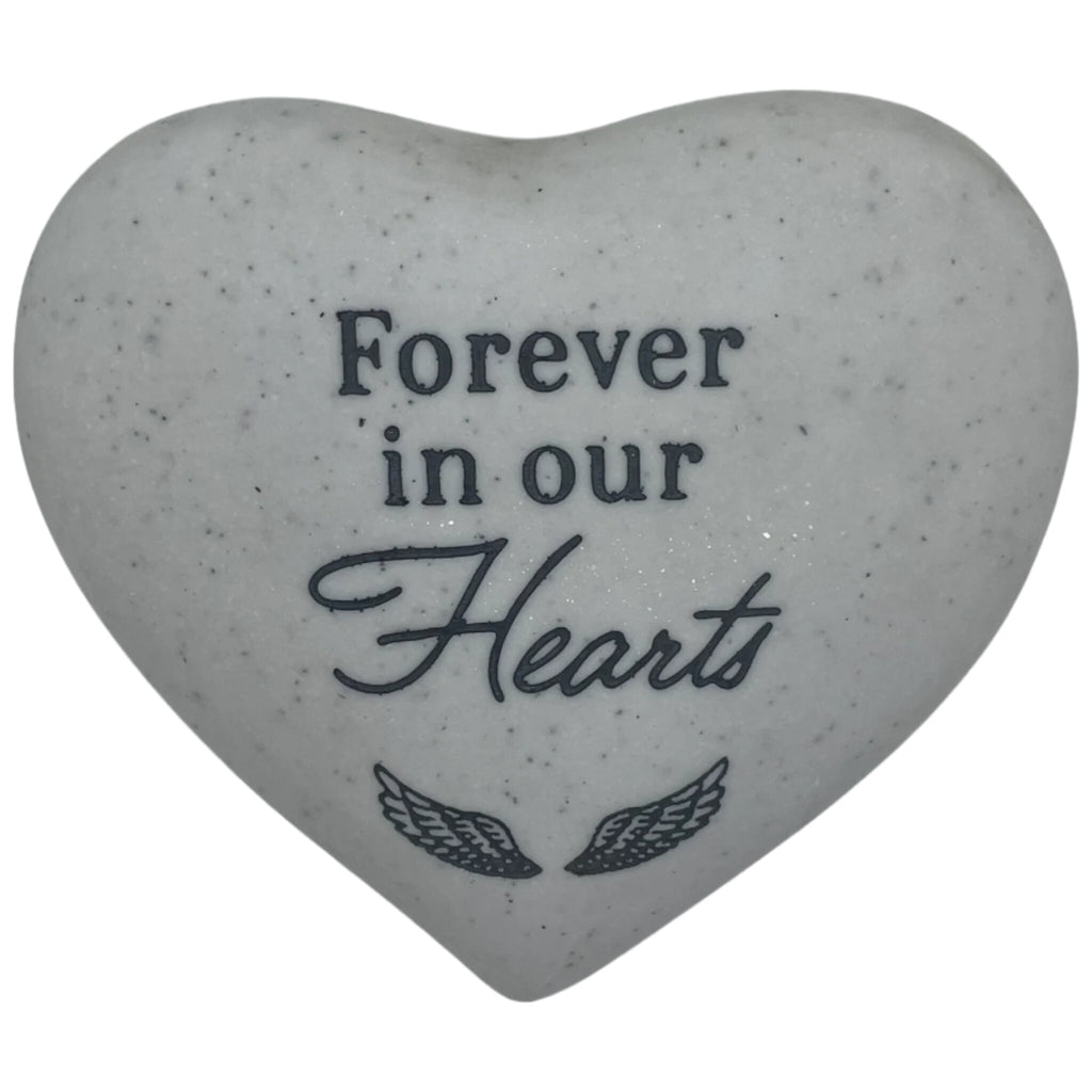 Forever in our Hearts. This heart-shaped stone evokes calm and stillness. Suitable for remembrance, memorial and bereavement gifting.