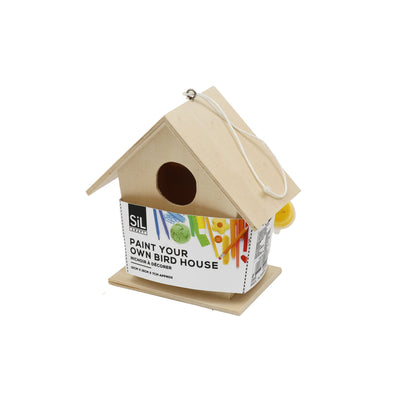 Small classic‑style wooden bird house with a pitched roof and front entrance hole. Supplied with hanging string.