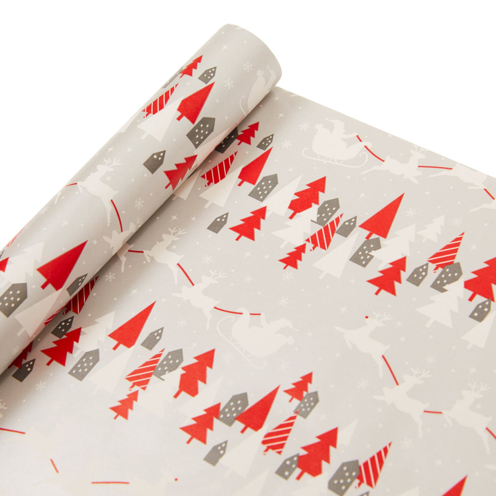 Red and White 4m Christmas Wrapping Paper - Silver