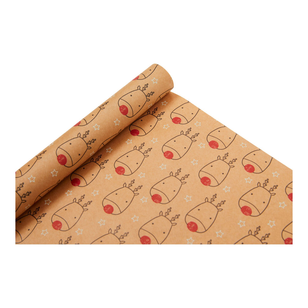 Rudolph Festive Fun Recyclable 2m Kraft Christmas Wrapping Paper