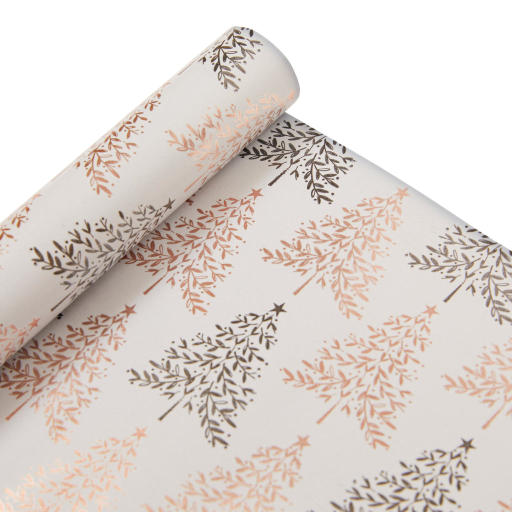 Rose Gold Lux Foil 1.5m Christmas Wrapping Paper - Trees