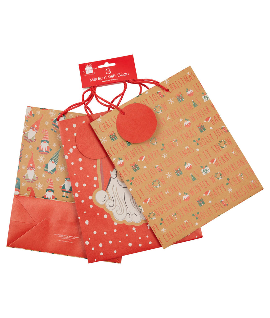 Kraft Gift Bags - Medium 3 Pack