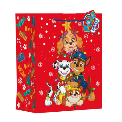 Red Paw Patrol gift bag. The design features a number of the shows most loved characters.