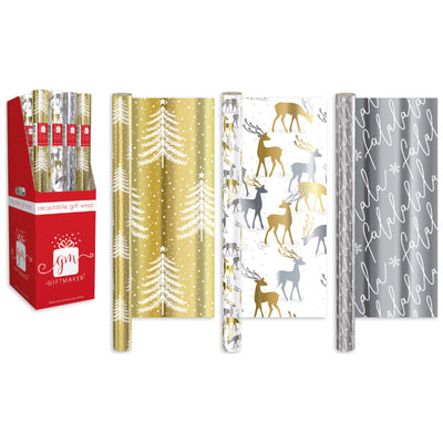 Recyclable 1.5m Mixed Metallic Christmas Wrapping Paper