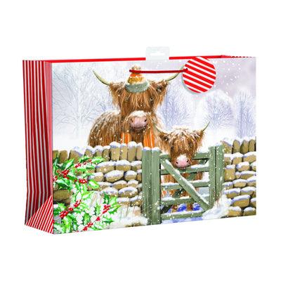 Bobble Hat Highland Cow Christmas Gift Bag
