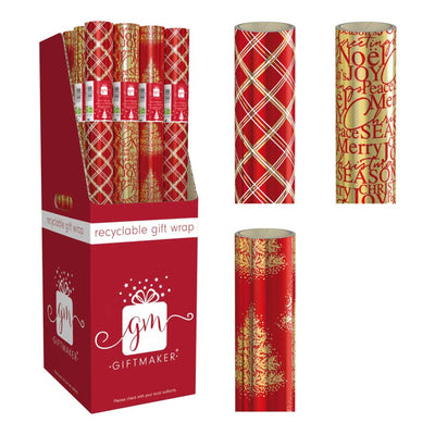 Red and Gold Foil 1.5m Christmas Wrapping Paper