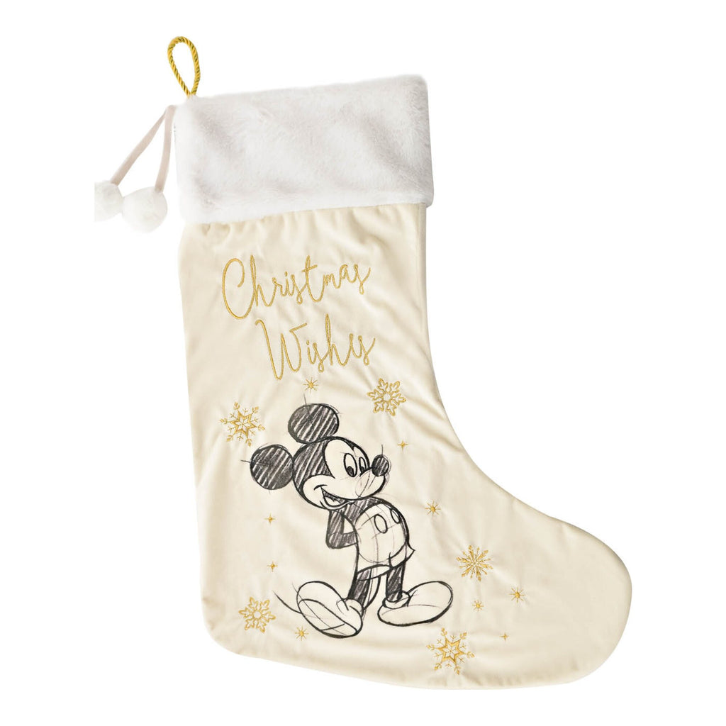 Disney Mickey Mouse White & Gold Velveteen Christmas Stocking