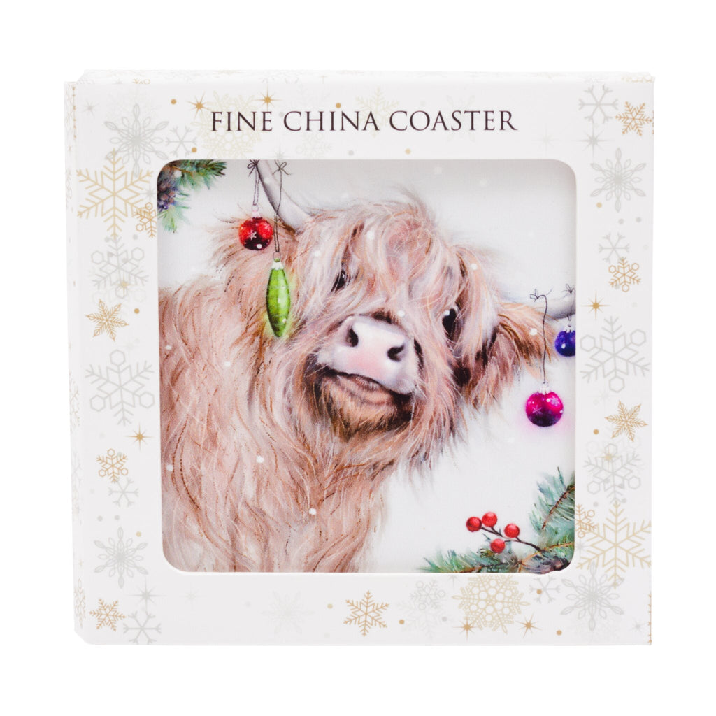 Angus Highland Cow Single Ceramic Coaster