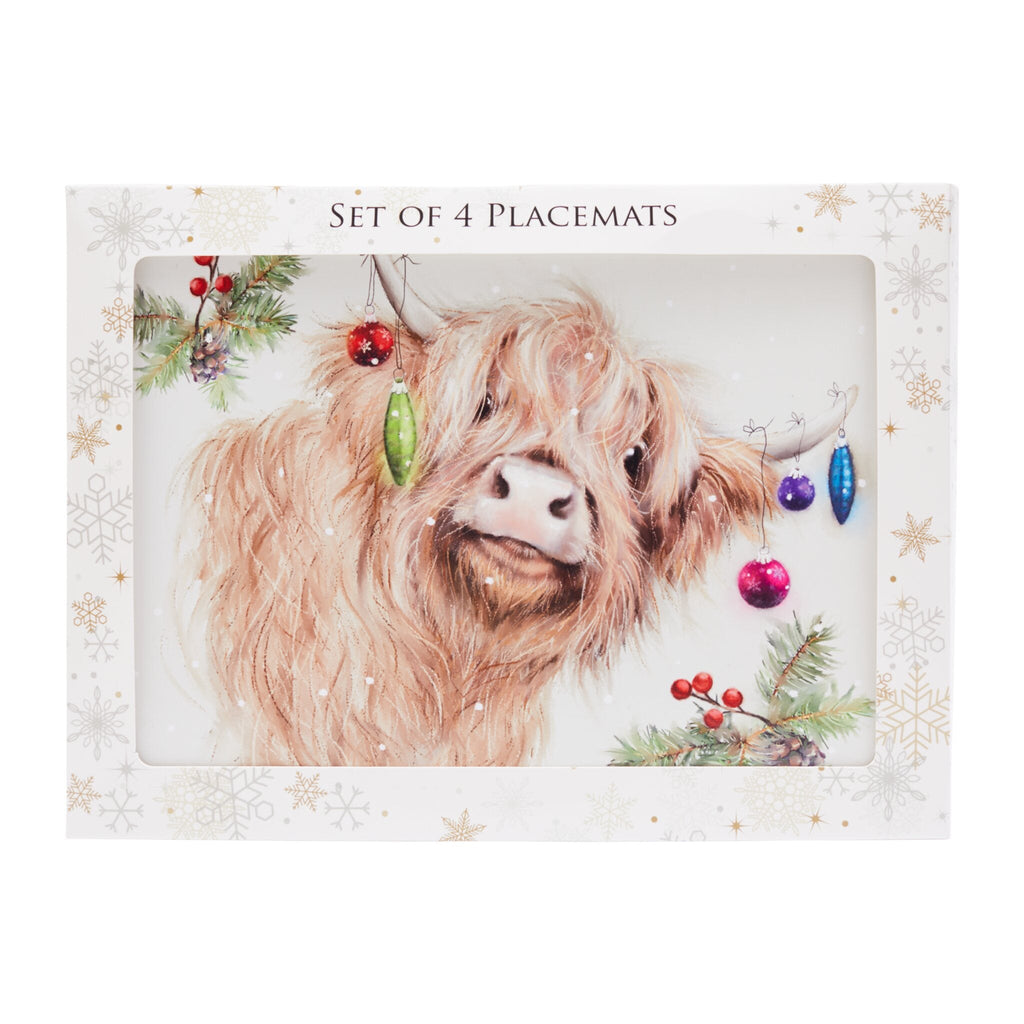 Set of 4 Angus Highland Cow Placemats