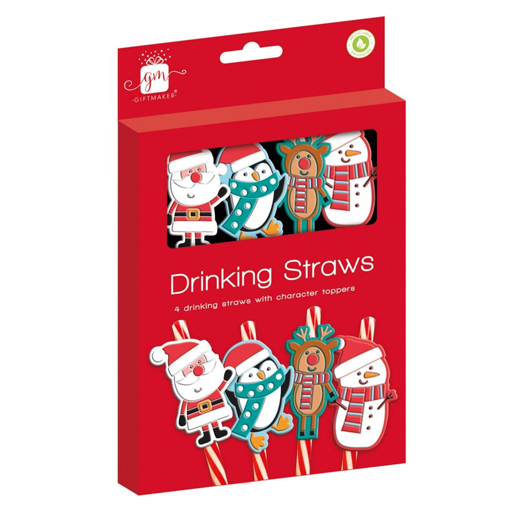 Christmas Party Character Drinking  Straws 4 Pack