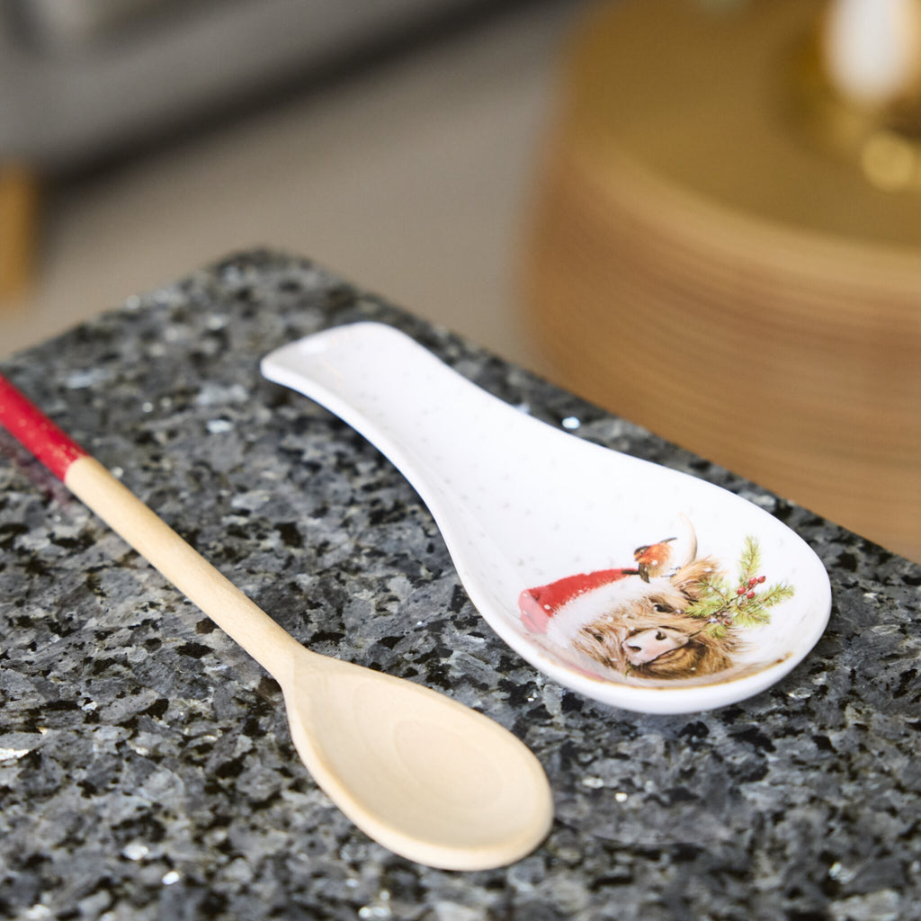 Clover the Highland Cow is featured on a Spoon rest.