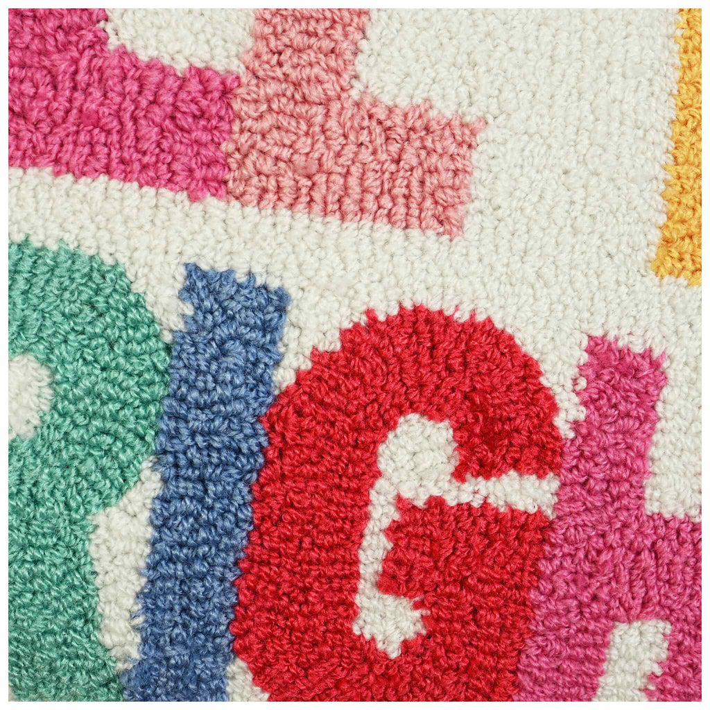 Up close shot of the All is Bright Hook Christmas Cushion. A stunning Christmas decor piece. Throw onto sofas, chairs and stools over the festive season. 