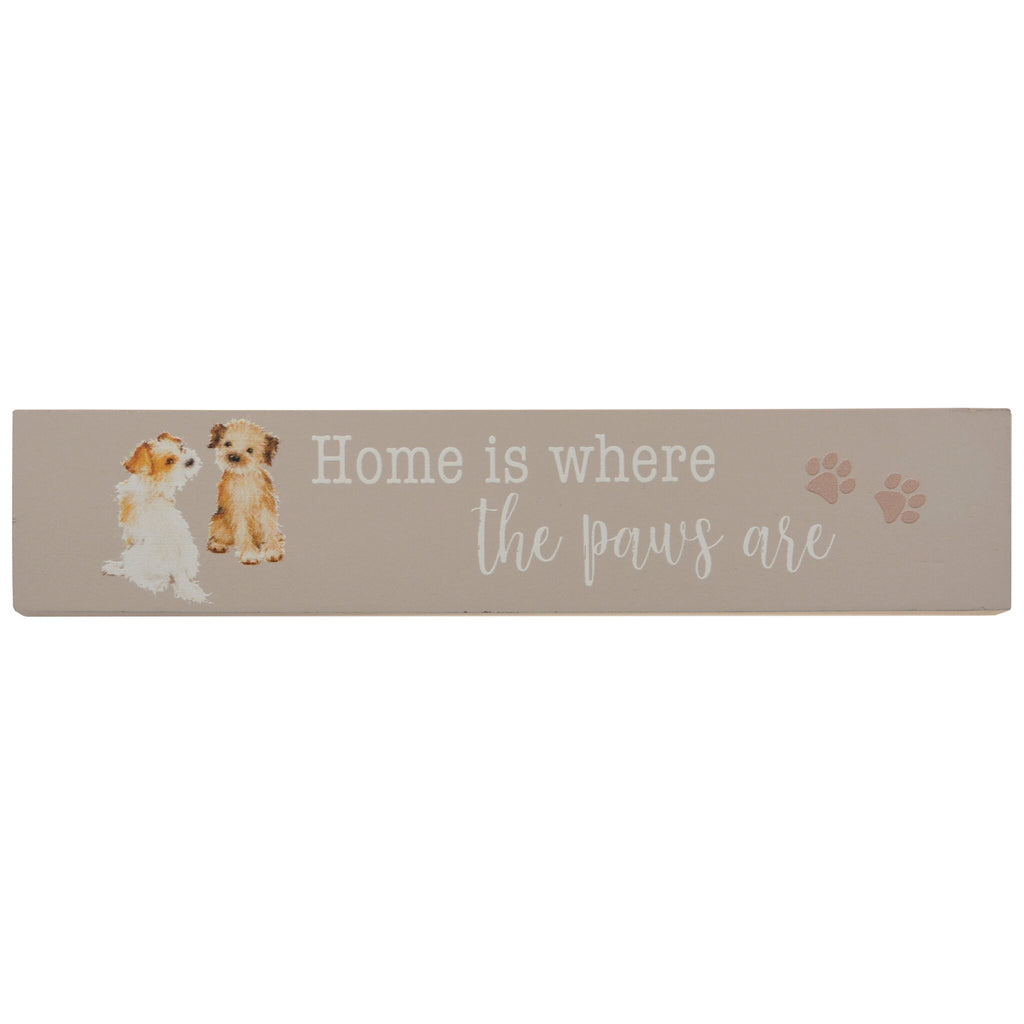 Border Terrier decorative plaque. The plaque has a sweet pair of terriers with the message "Home is where the paws are". 