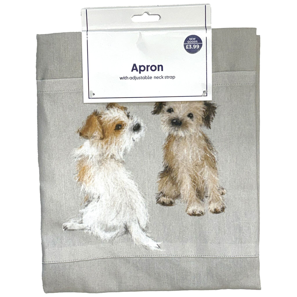 Jack Russell and Border Terrier print on a grey coloured apron. A lovely Christmas gift or all year round baking uniform.