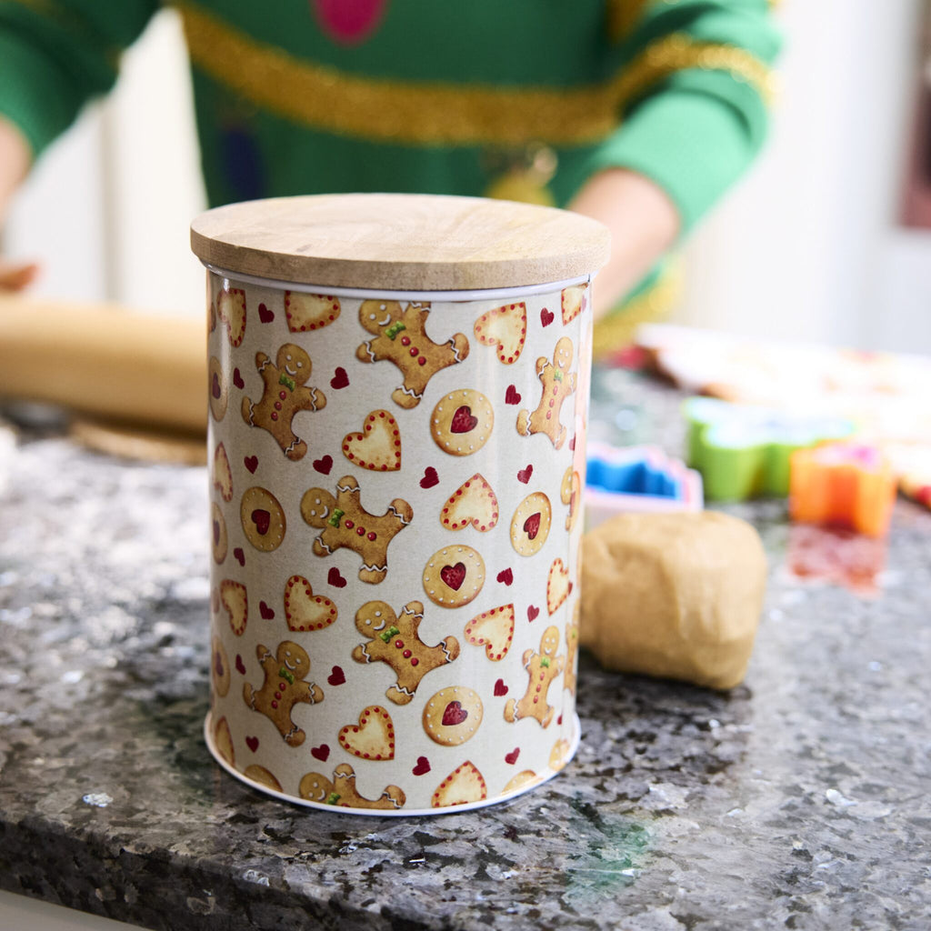 Christmas storage tin that is perfect for storing Christmas treats.