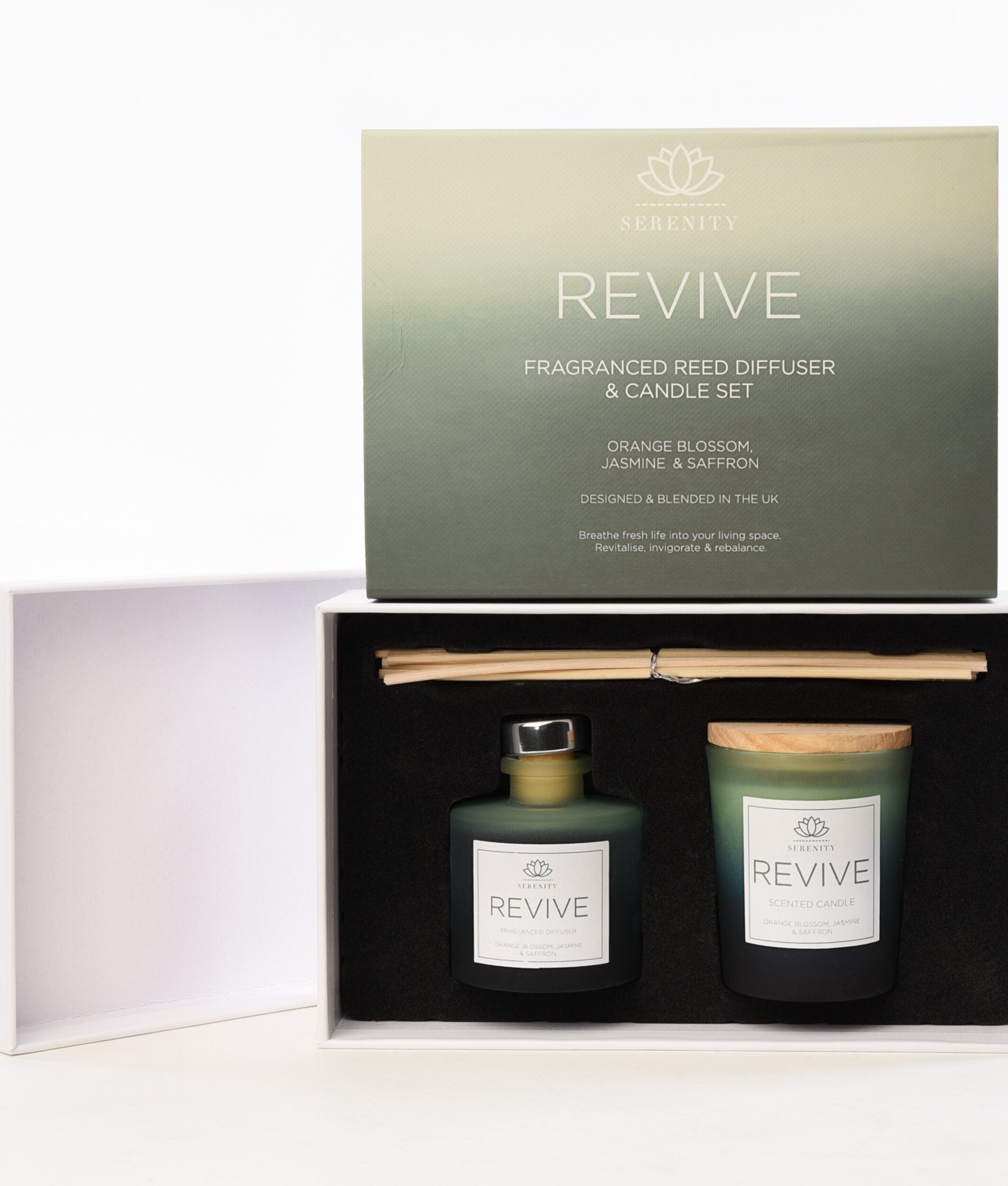 Serenity Revive Reed Diffuser and Candle Set - Orange Blossom, Jasmine ...