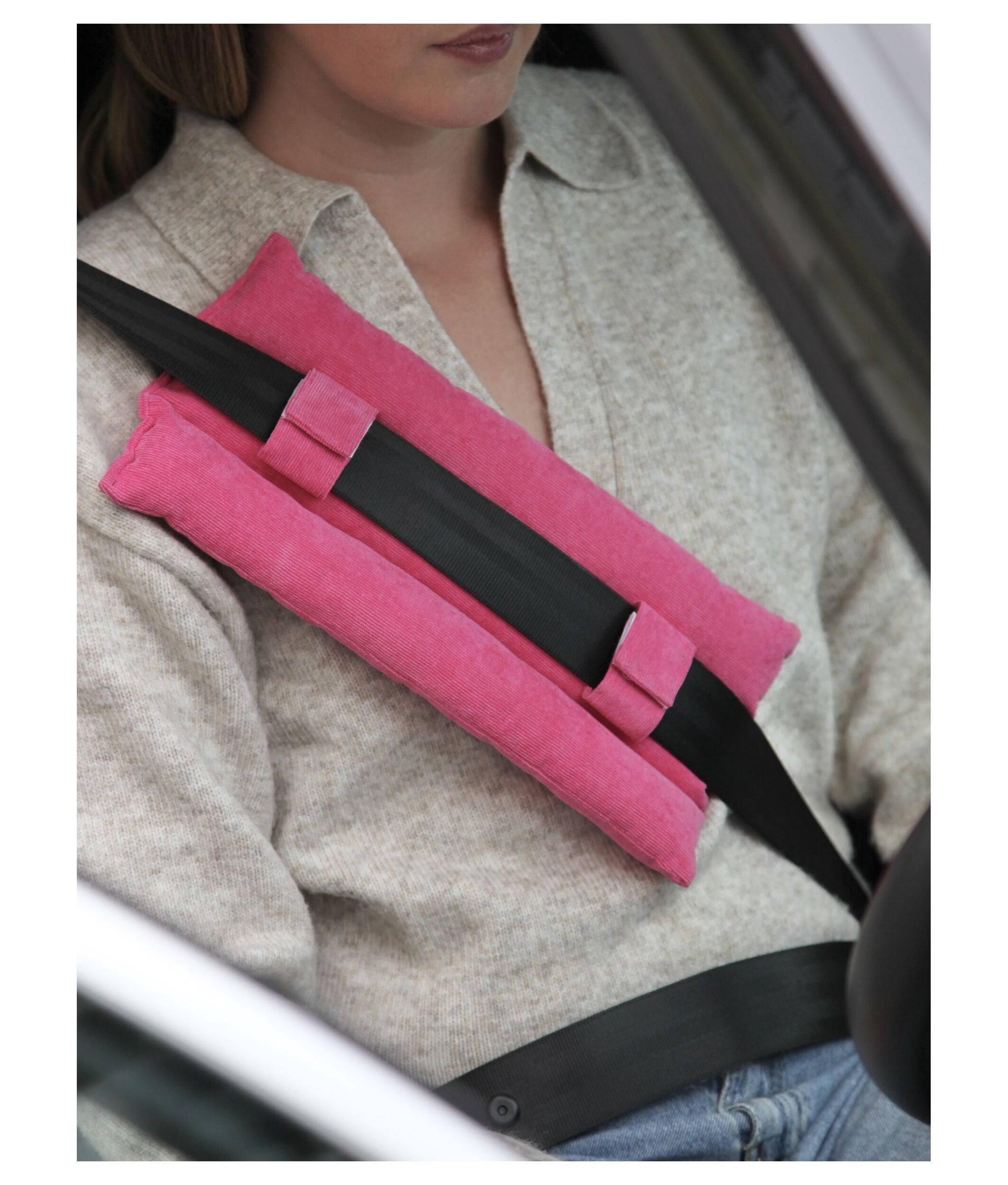 X AUTOHAUX Car Seat Belt Protector Pads - 1 Pair, Plush Shoulder Strap Covers, Universal Fit, Pink