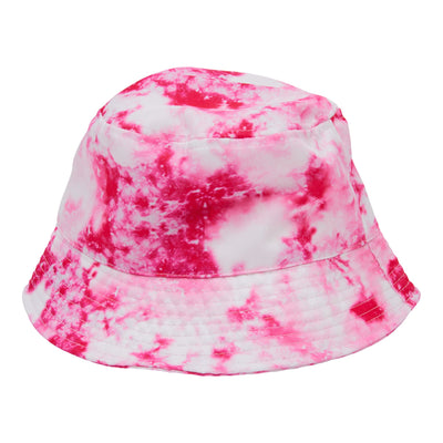 Pink marbled bucket hat with soft fabric and wide brim, shown against a white background.