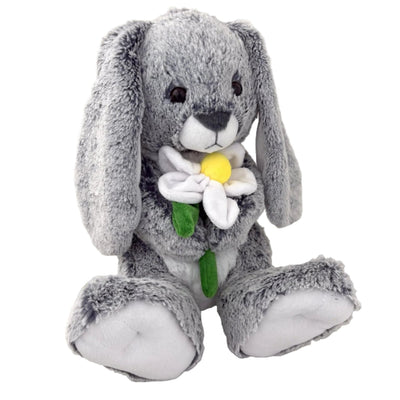 Soft plush Bunny Rabbit Easter Toy. This toy is holding a Spring flower A sweet bunny toy to celebrate Spring.