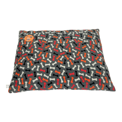 Stand Up To Cancer Pet Cushion. Pet Cushion has a orange, black and white bone pattern.