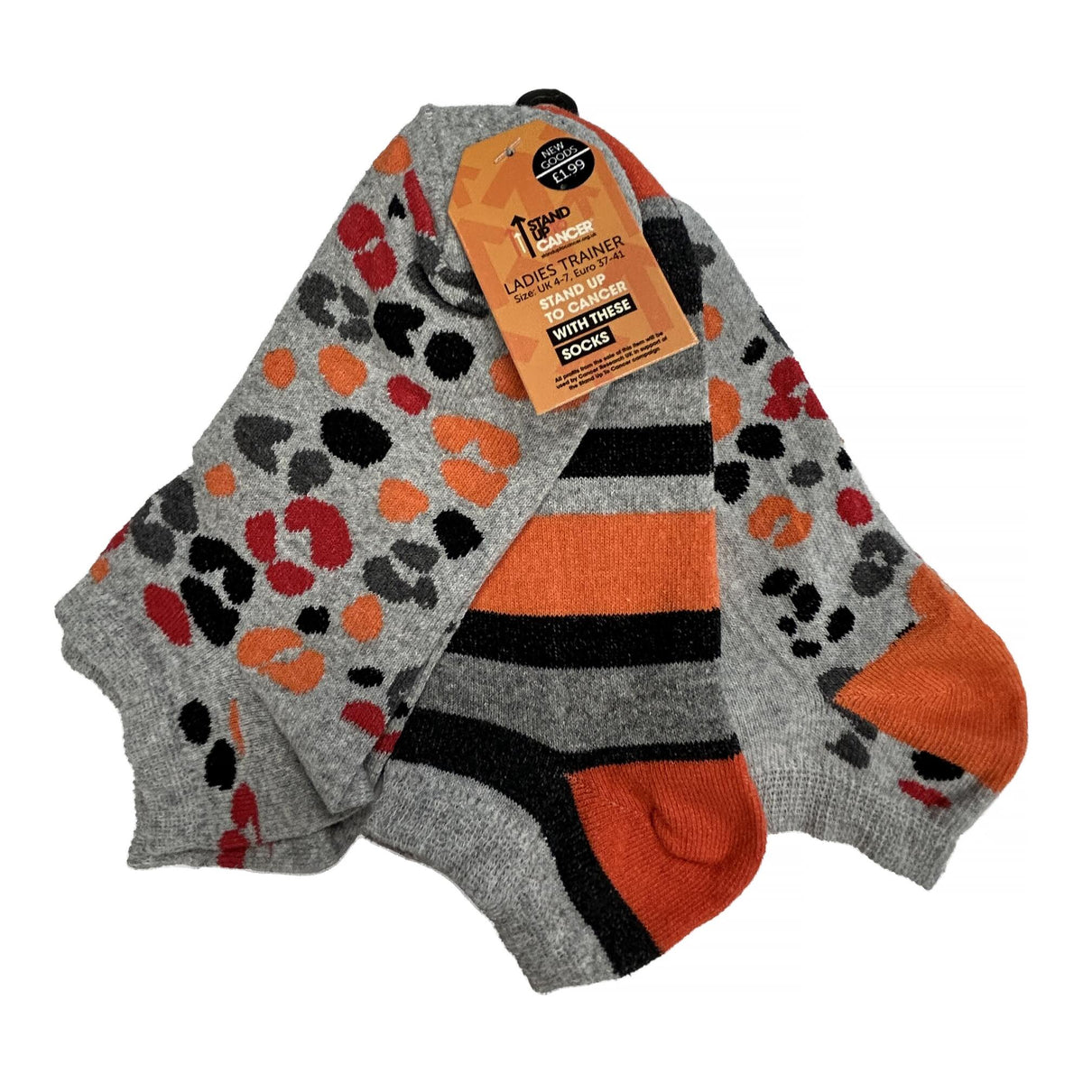 Stand Up To Cancer 3 Pack Ladies Animal Print Trainer Socks Cancer
