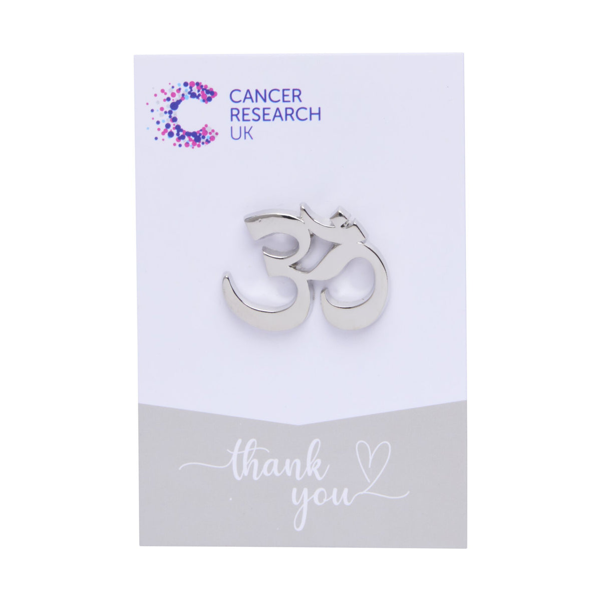 Silver Om Pin Badge – Cancer Research UK