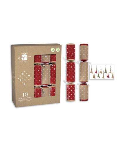Red & White Kraft 10 Recyclable Christmas Crackers
