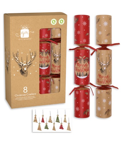 Kraft Stag Plastic-Free Christmas Crackers - 8 Pack
