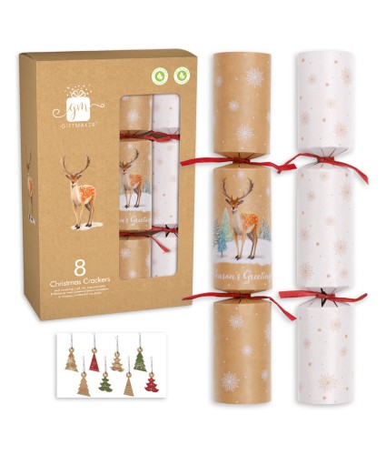 Giftmaker Kraft Stag Christmas Crackers - Pack of 8