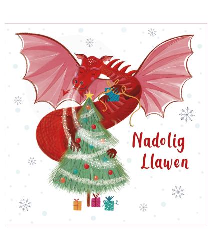 Red Dragon Welsh Bilingual Christmas Cards - Pack of 10 / Draig Goch Cardiau Nadolig Dwyieithog - Pecyn o 10