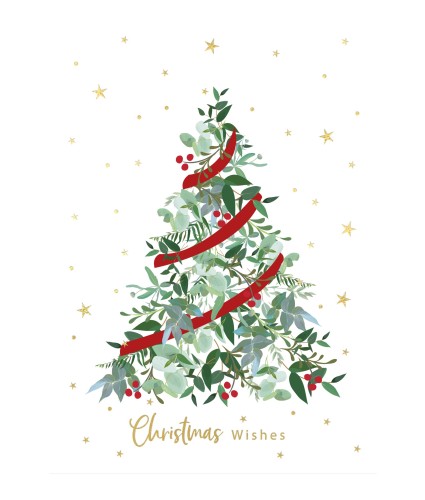 Delicate Tree & Wreath Duo Christmas Cards - Pack of 16