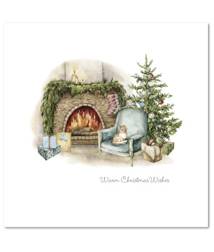 Log Fire Burning Christmas Cards - Pack of 10