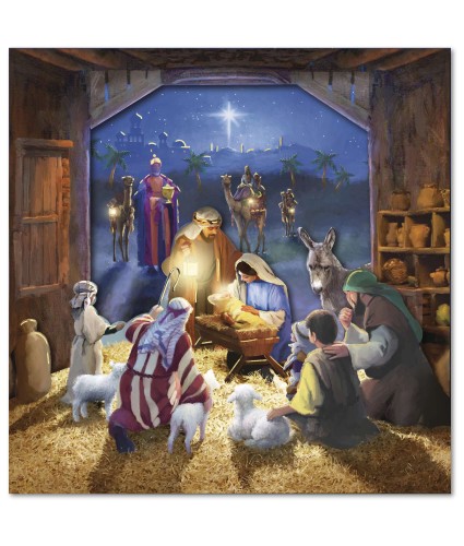 Three Fold Traditional Nativity Christmas Cards - Pack of 10
