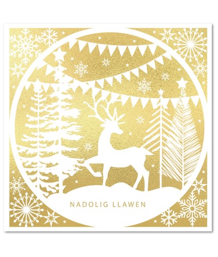Solo Silhouette Stag Welsh Bilingual Christmas Cards - Pack of 10