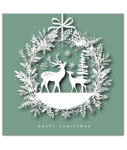 Deer on Green Christmas Cards - Pack of 10
