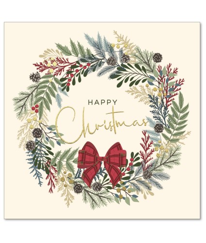 Tartan Bow Wreath Christmas Cards - Pack of 10