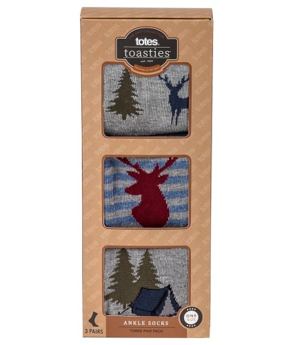 Totes Toasties Men's Socks 3 Pack - Stags Trees Tents