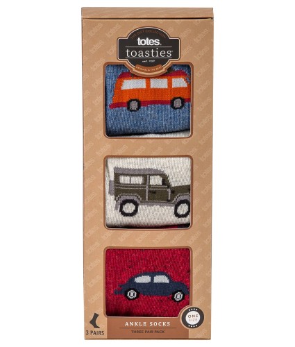 Totes Toasties Men's Socks 3 Pack - Vehicles Campervan Land Rover, Beetle