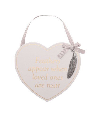 Feathers Appear Hanging Heart and Feather Plaque