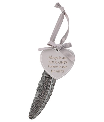 Always in our Thoughts, Forever in our Hearts Remembrance Feather Hanging Decoration