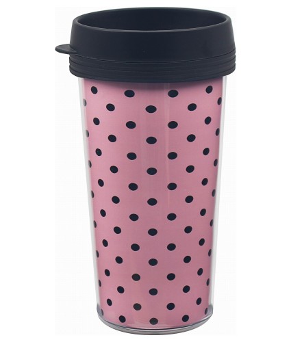 Breast Cancer Awareness Pink Polka Dot Travel Cup