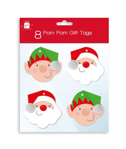 Elf Pom Pom Gift Tags 8 Pack