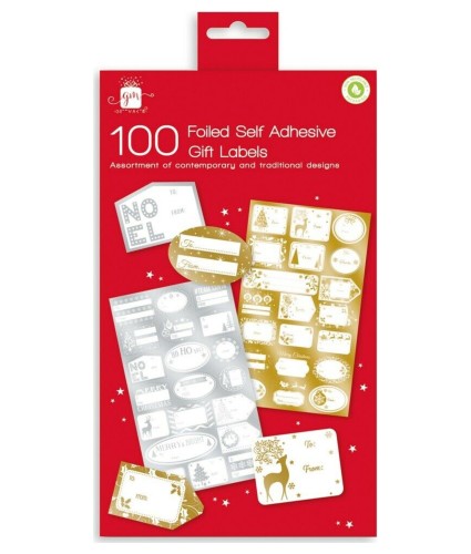 100 Assorted Self-Adhesive Metallic Foil Gift Labels
