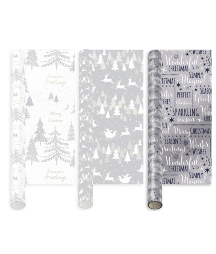 Recyclable 4m Midnight Blue Christmas Wrapping Paper - Silver Text